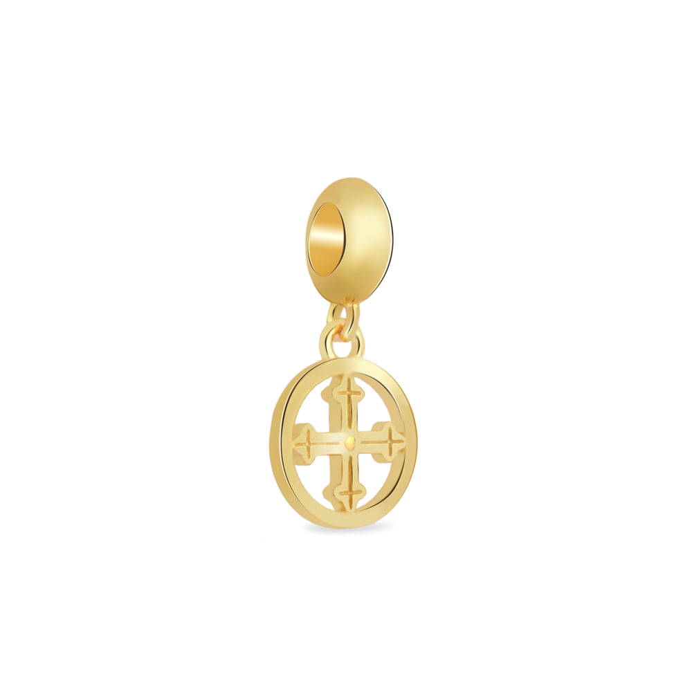 Pingente Life Origens Medalha Cruz Sagrada em Prata 925 com Banho de Ouro Amarelo 18k