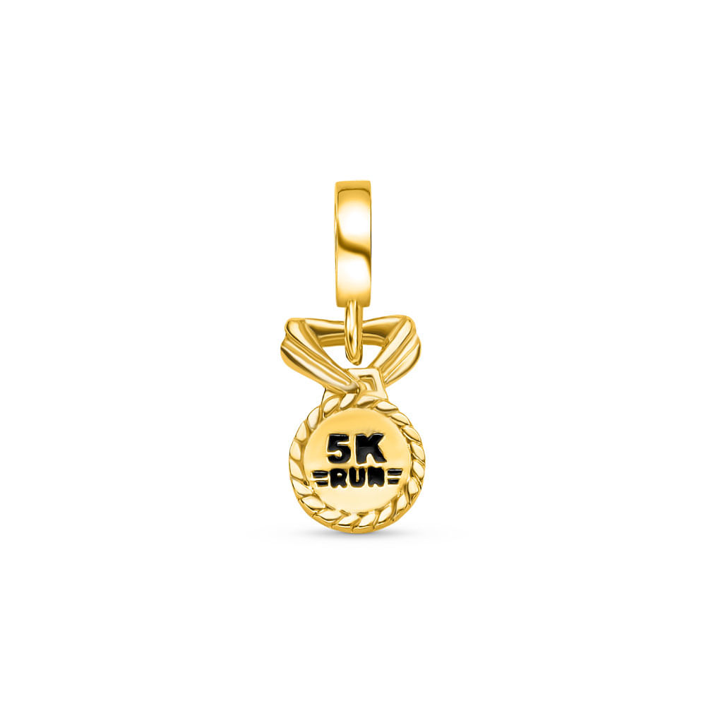 Pingente Life Esporte Medalha 5k Run em Prata 925 com Banho de Ouro Amarelo 18k e Esmalte