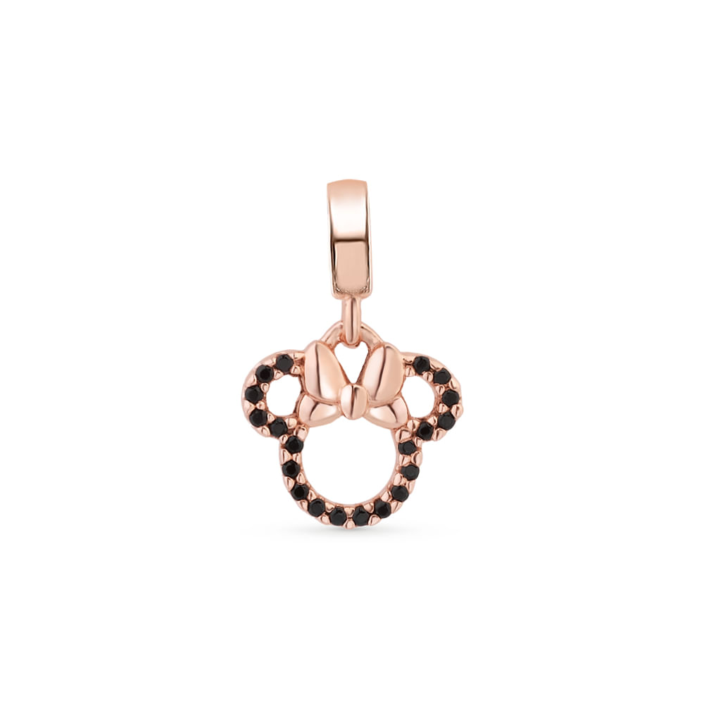 Pingente Life Disney Minnie em Liga Rosé com Banho de Ouro Rosé 18k e Pedras Pretas