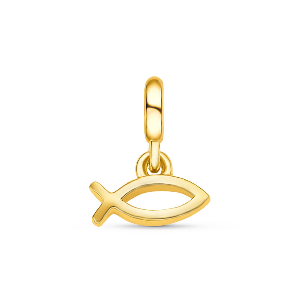 Pingente Life Religiosos Peixe Cristão em Prata 925 com Banho de Ouro Amarelo 18k