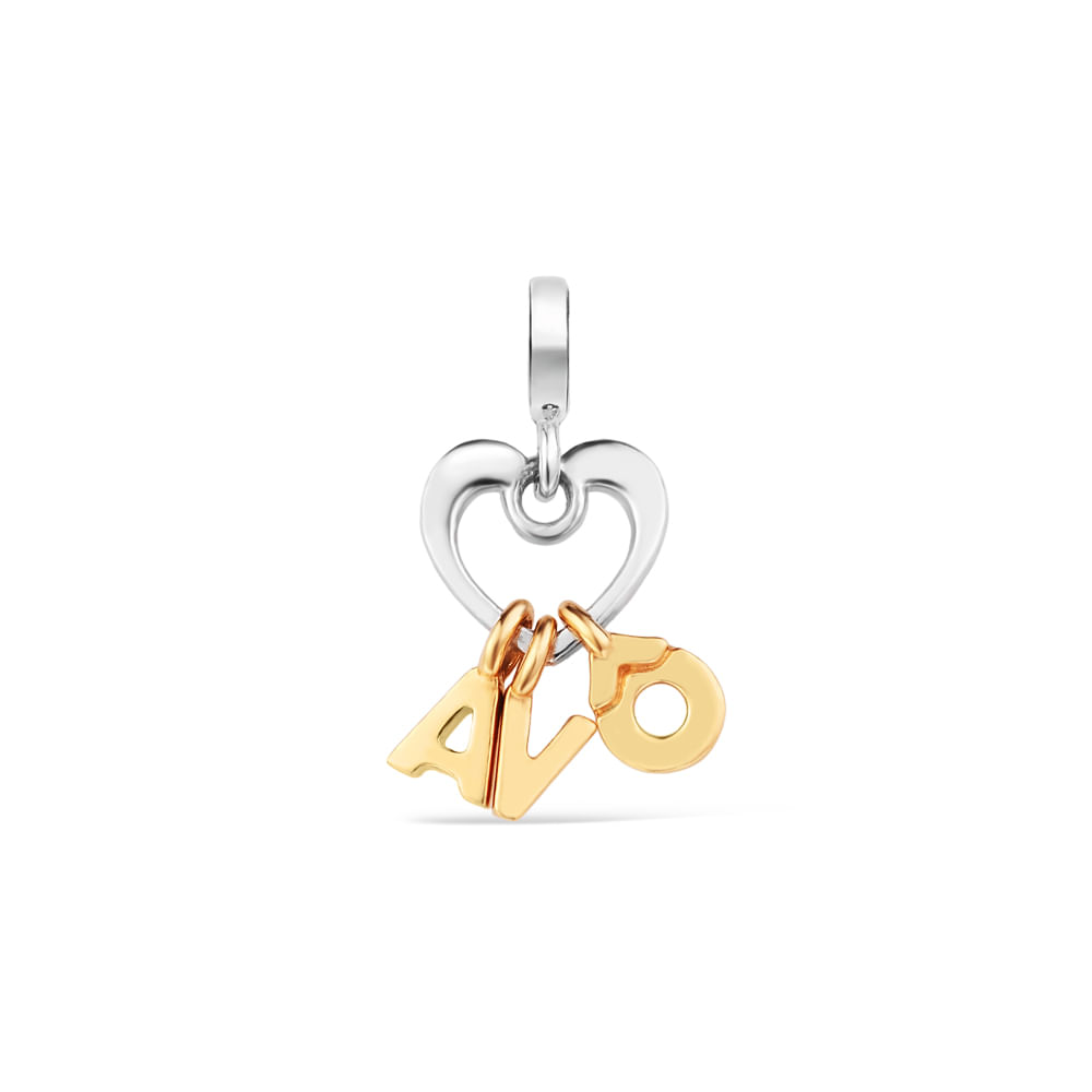 Pingente Life Mama Coração Avô em Prata 925 com Banho de Ouro Amarelo 18k