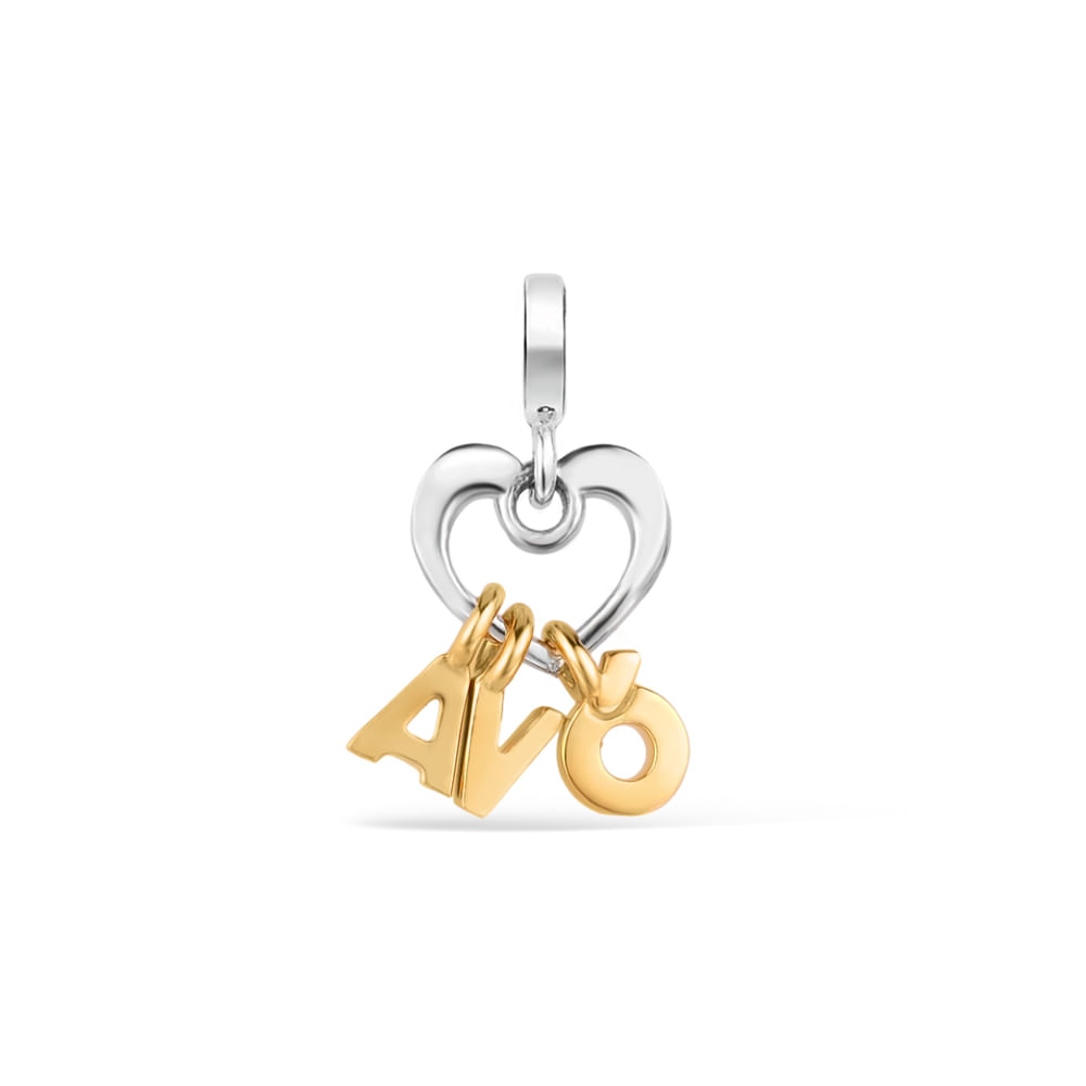 Pingente Life Mama Coração Avó em Prata 925 com Banho de Ouro Amarelo 18k
