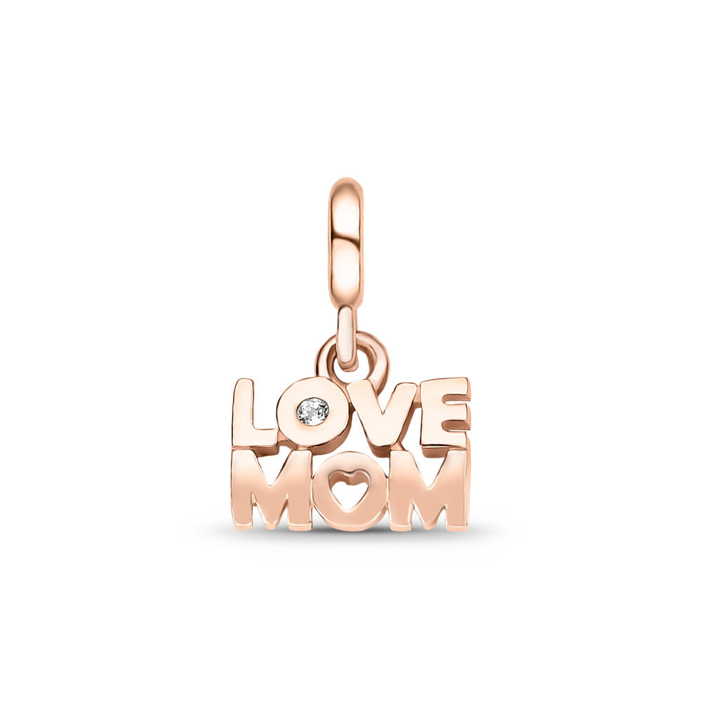 Pingente Life Love Mom em Liga Rosé com Banho de Ouro Amarelo 18k e Pedra Incolor
