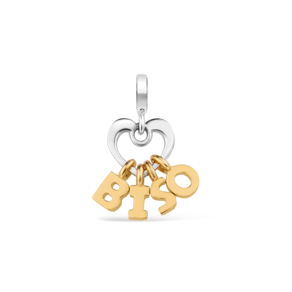 Pingente Life Mama Coração Biso em Prata 925 com Banho de Ouro Amarelo 18k