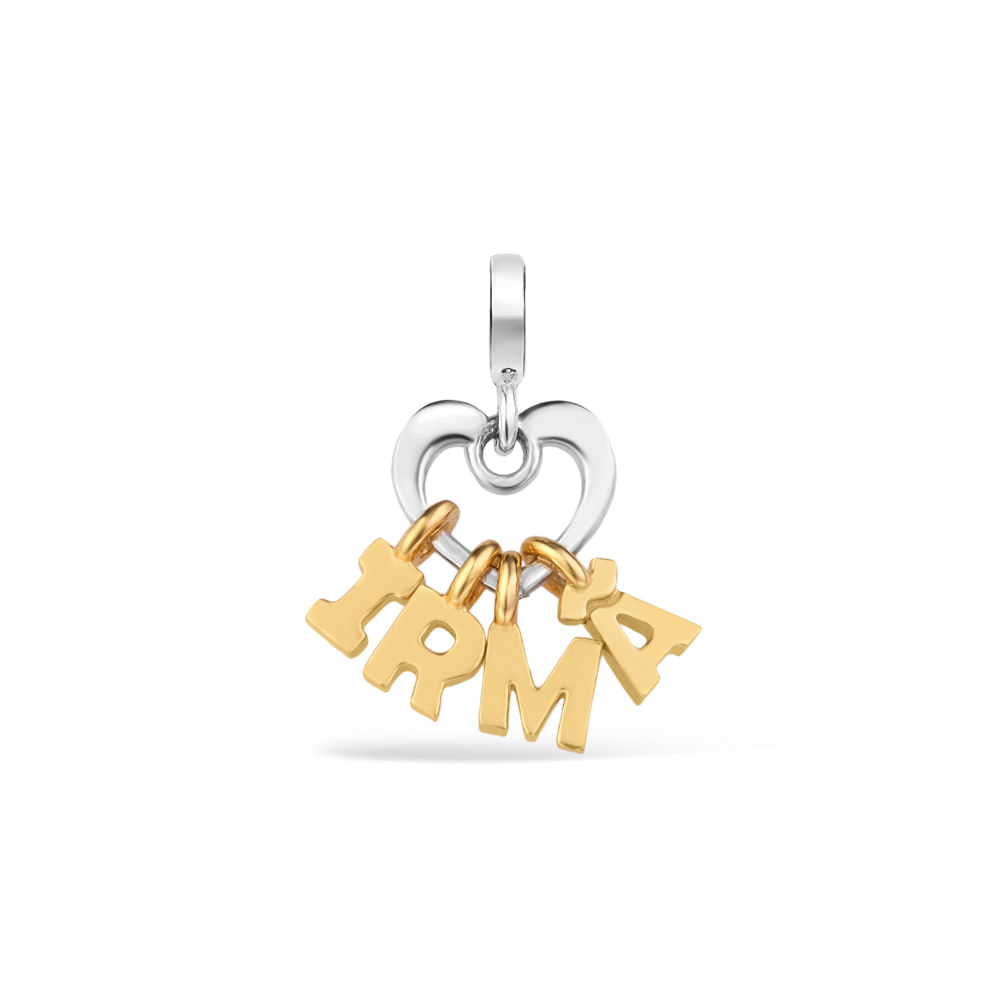 Pingente Life Irmã Coração em Prata 925 com Banho de Ouro Amarelo 18k