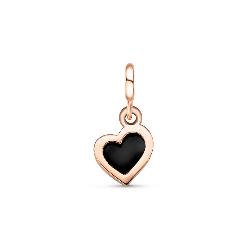 Pingente Life Love Coração em Liga Rosé com Banho de Ouro Rosé 18k e Esmalte
