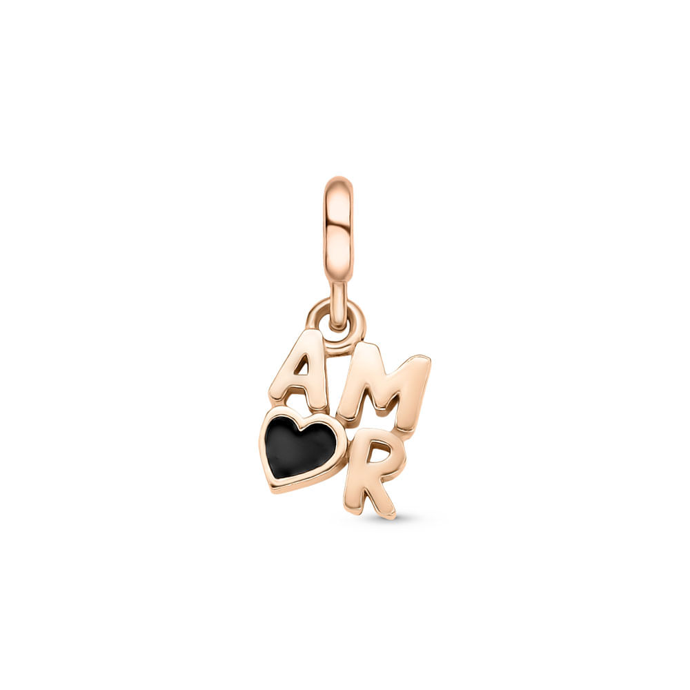Pingente Life Amor em Liga Rosé com Banho de Ouro Rosé 18k e Esmalte