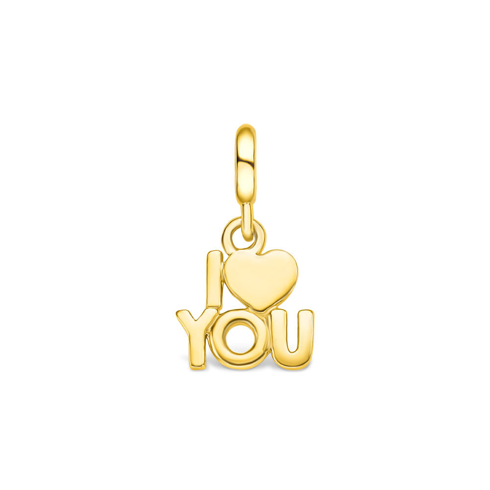 Pingente Life Amor I Love You em Prata 925 com Banho de Ouro Amarelo 18k