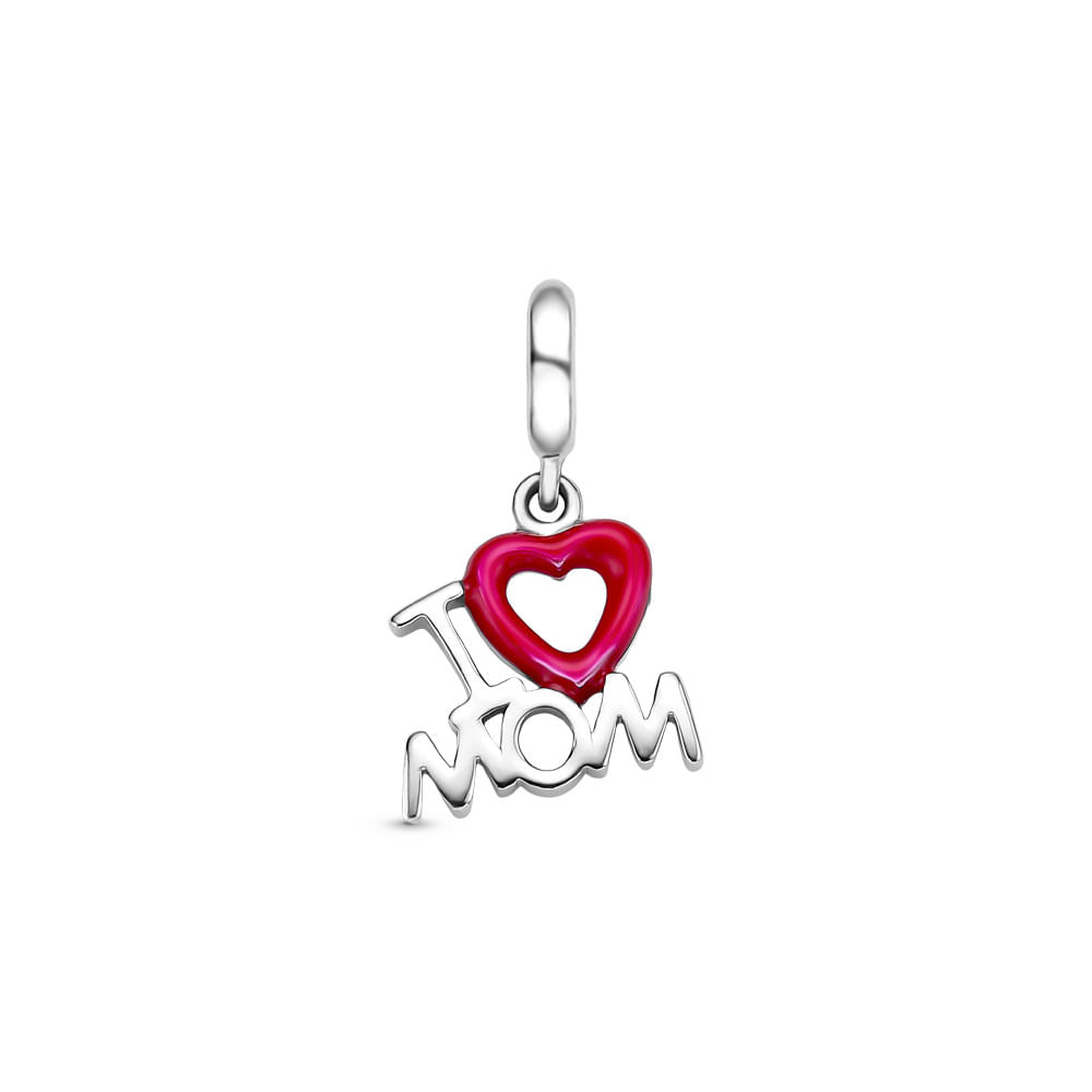Pingente Life Mama Coração I Love Mom em Prata 925 com Esmalte