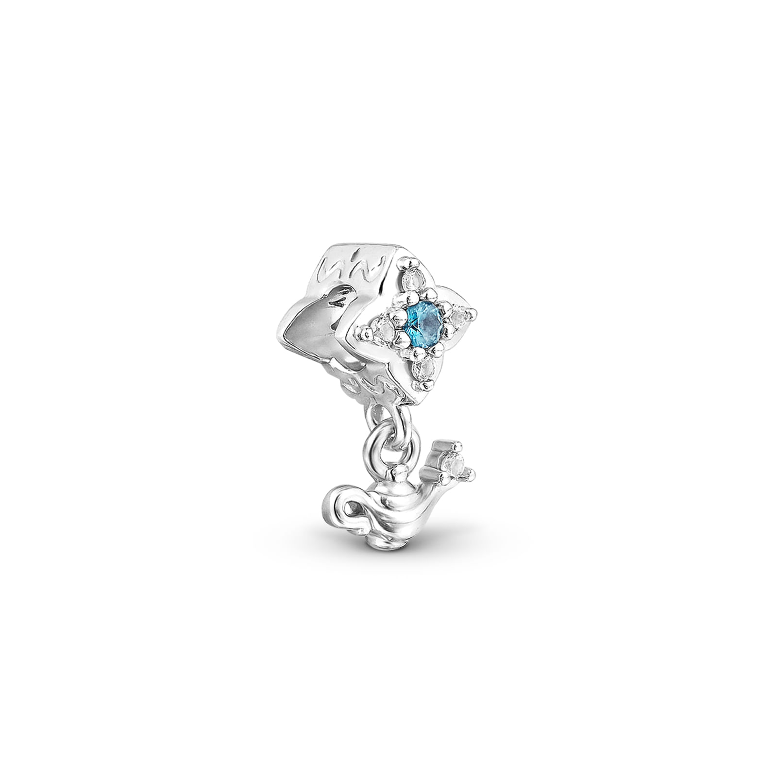 Pingente Life Princesas Lâmpada Jasmine em Prata 925 com Pedras Incolores e Azul