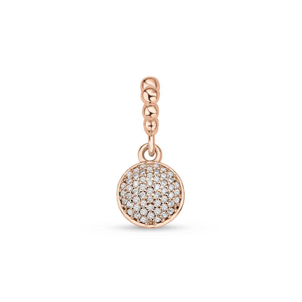 Pingente Life Pink Pavê Esfera em Liga Rosé com Banho de Ouro Rosé 18k e Pedras Incolores