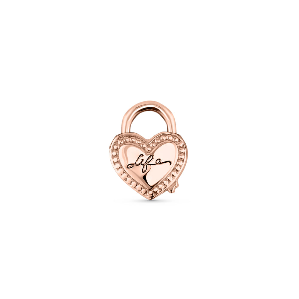 Pingente Life Locker Cadeado Coração em Liga Rosé com Banho de Ouro Rosé 18k