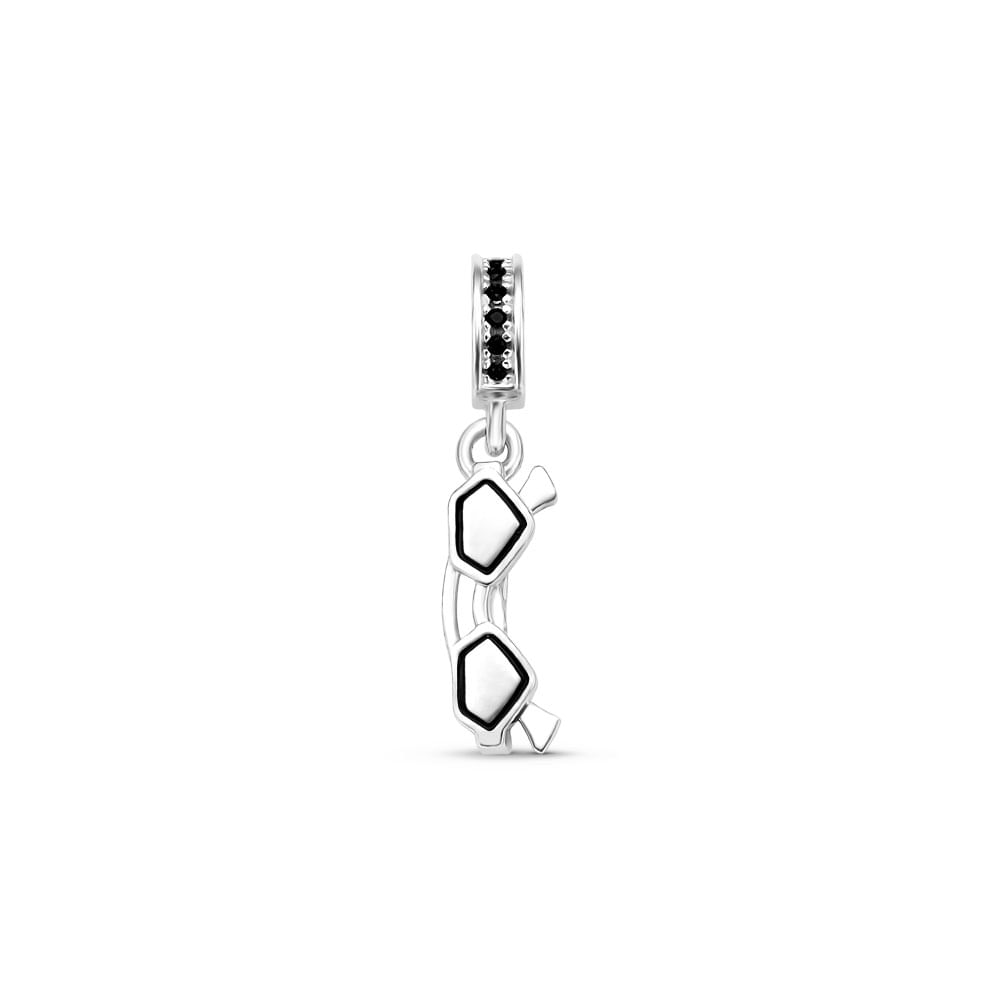 Pingente Life Fashion Óculos em Prata 925 com Pedras Pretas