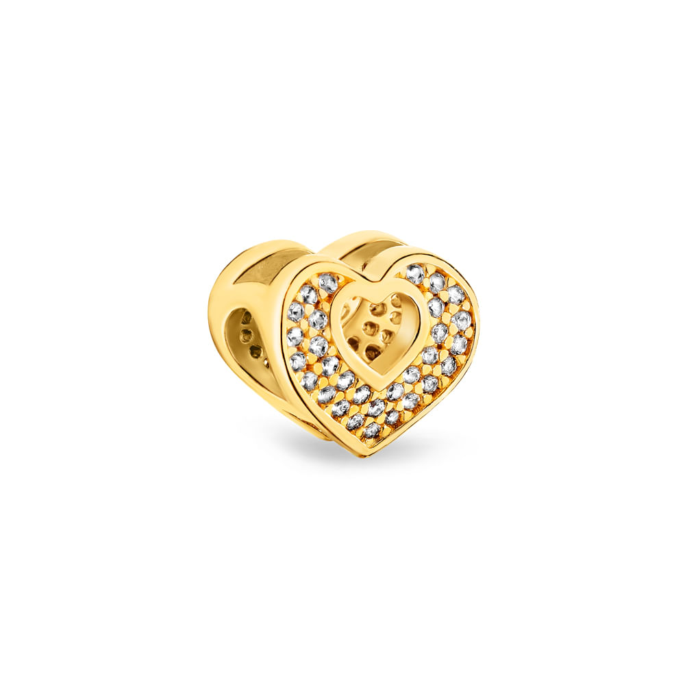 Separador Life Amor Coração em Prata 925 com Banho de Ouro Amarelo 18k e Pedras Incolores