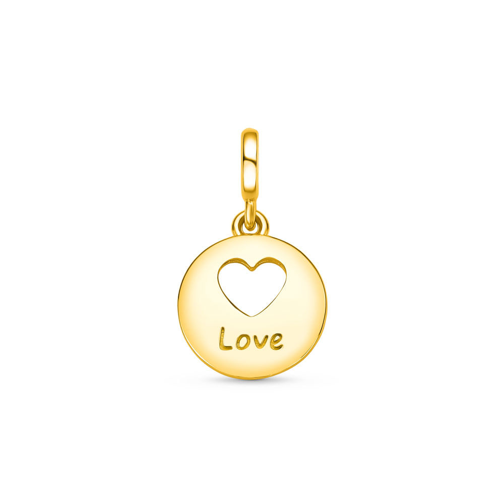 Pingente Life Mama Coração Love em Prata 925 com Banho de Ouro Amarelo 18k