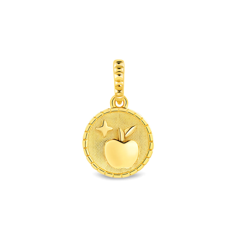 Pingente Life Princesas Medalha Branca de Neve em Prata 925 com Banho de Ouro Amarelo 18k