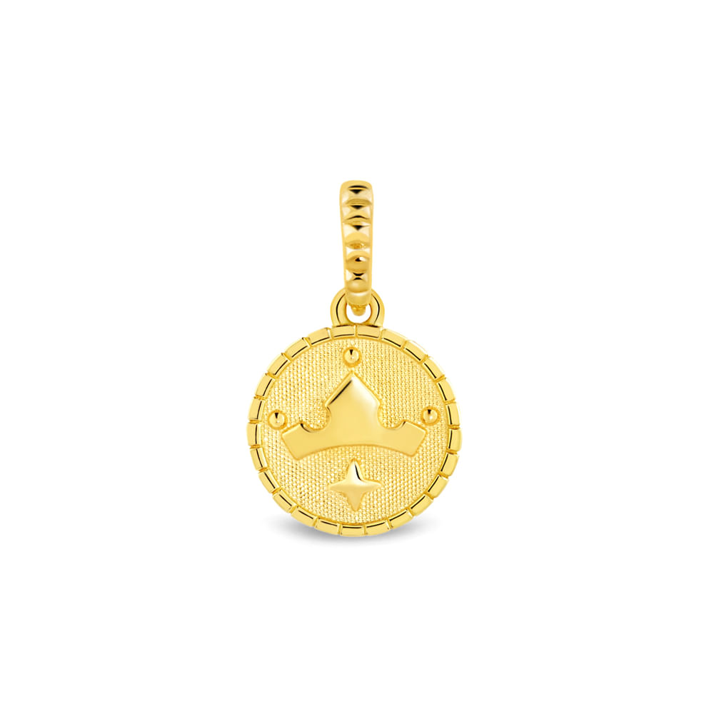 Pingente Life Princesas Medalha Aurora em Prata 925 com Banho de Ouro Amarelo 18k