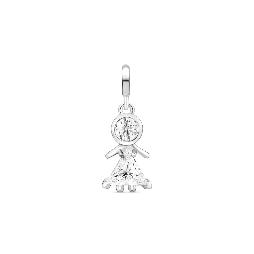 Pingente Life Menina Palito em Prata 925 com Pedras Incolores