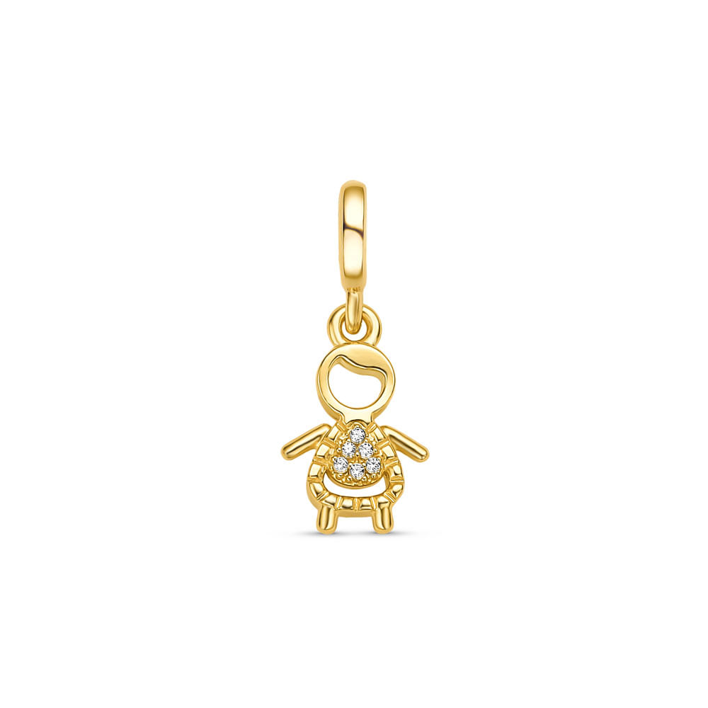 Pingente Life Menino em Prata 925 com Banho de Ouro Amarelo 18k e Pedras Incolores