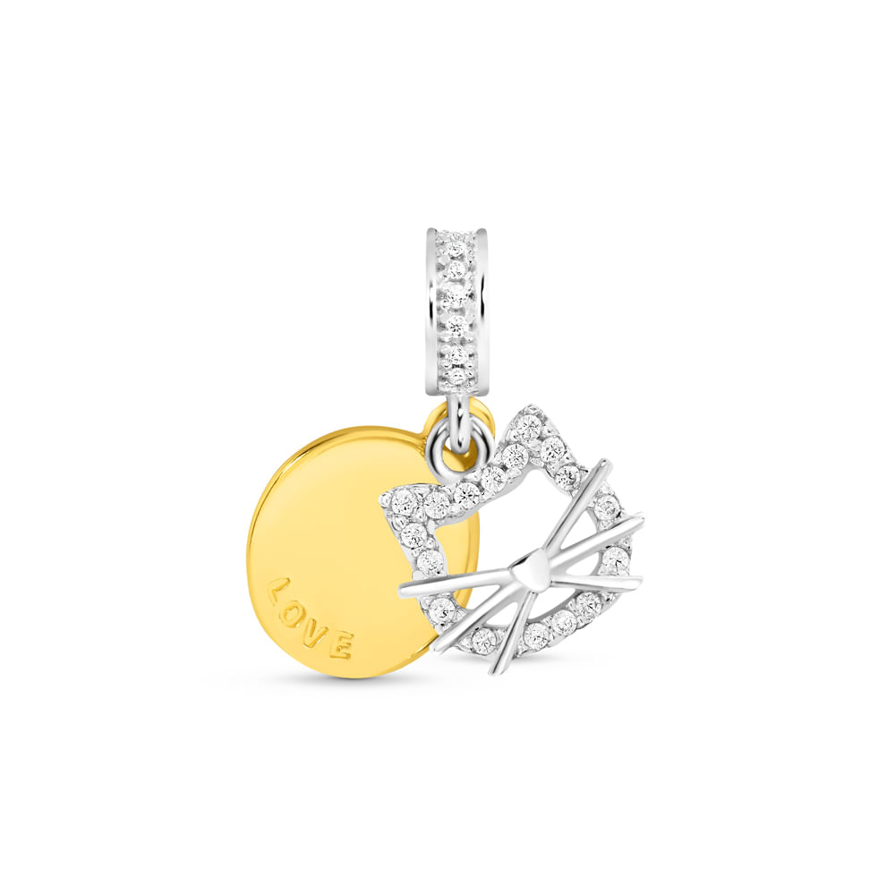 Pingente Life Animal Medalha Gatinho Animal II em Prata 925 com Banho de Ouro Amarelo 18k e Pedras Incolores