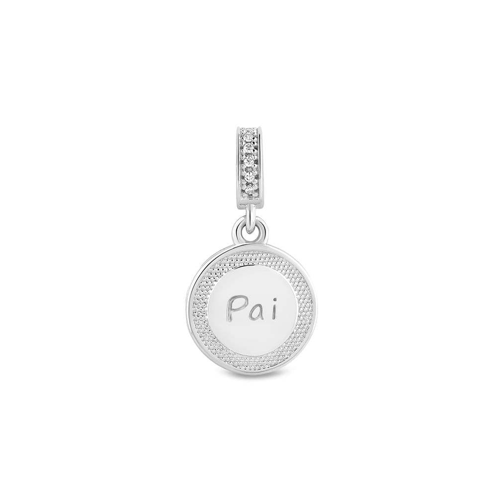 Pingente Life Mama Medalha Pai em Prata 925 com Pedras Incolores