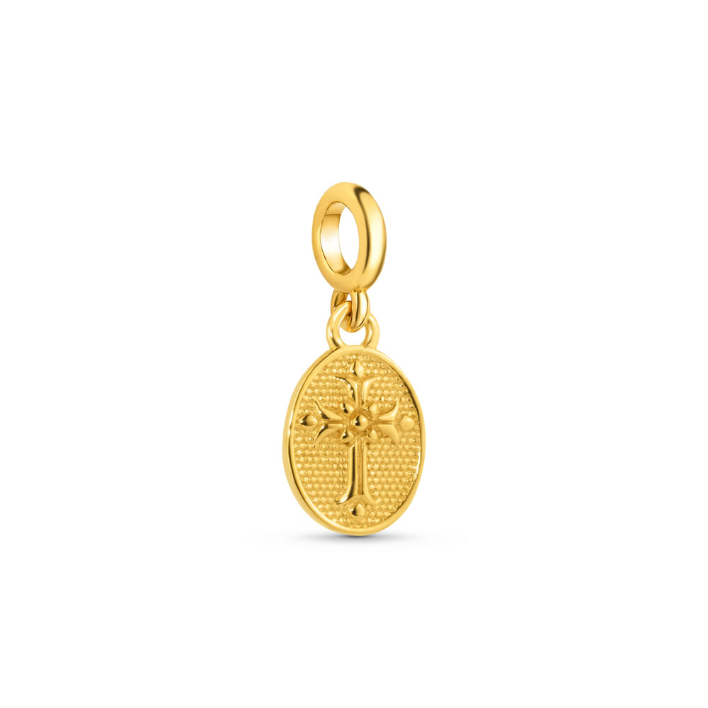 Pingente Life Religião II Medalha Crucifixo em Prata 925 com Banho de Ouro Amarelo 18k