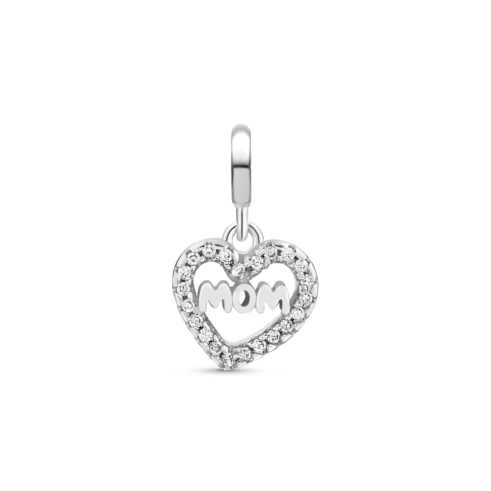 Pingente Life Mama Coração Mom em Prata 925 com Pedras Incolores