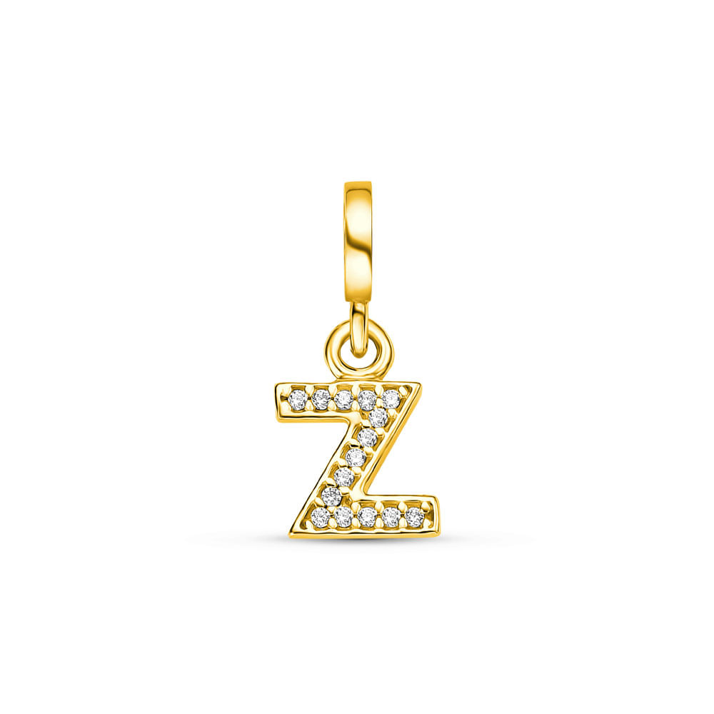 Pingente Life Letra Z em Prata 925 com Banho de Ouro Amarelo 18k e Pedras Incolores