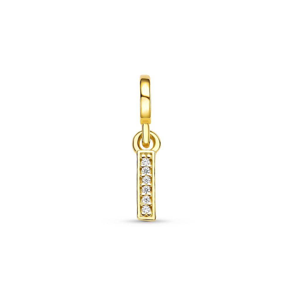 Pingente Life Letra I em Prata 925 com Banho de Ouro Amarelo 18k e Pedras Incolores