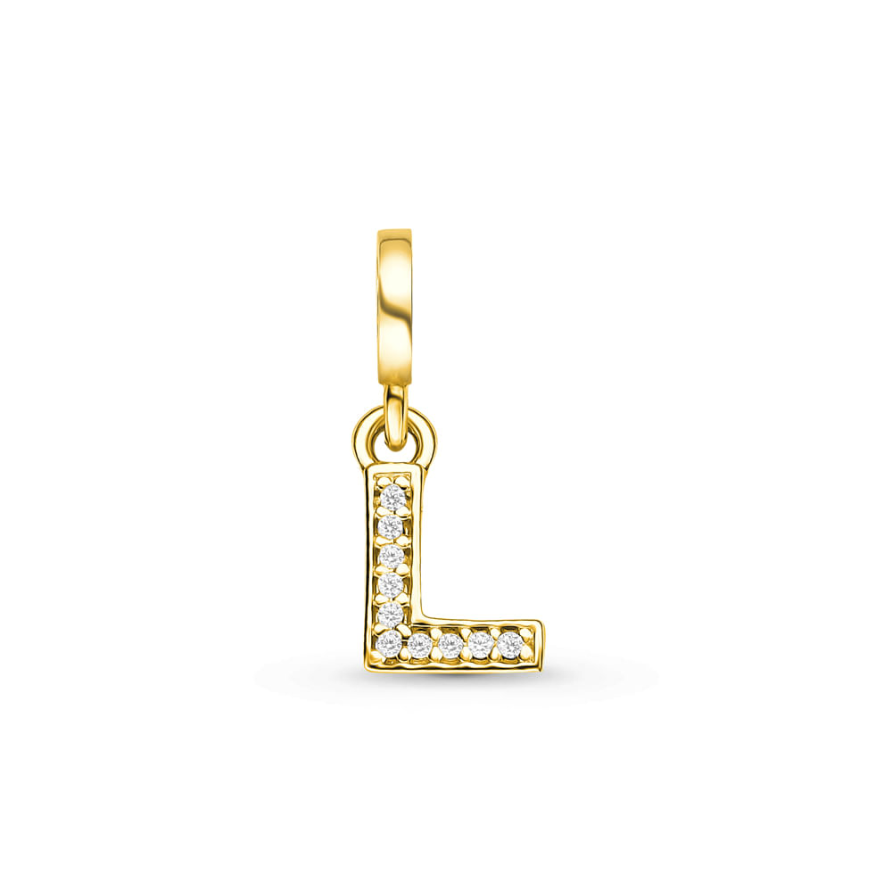Pingente Life Letra L em Prata 925 com Banho de Ouro Amarelo 18k e Pedras Incolores
