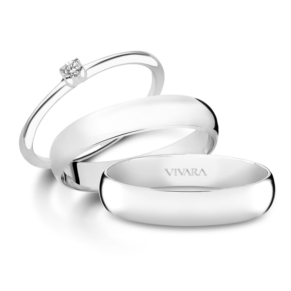 Conjunto Alianças Just You e Solitário Classic em Ouro Branco 18k com Diamante
