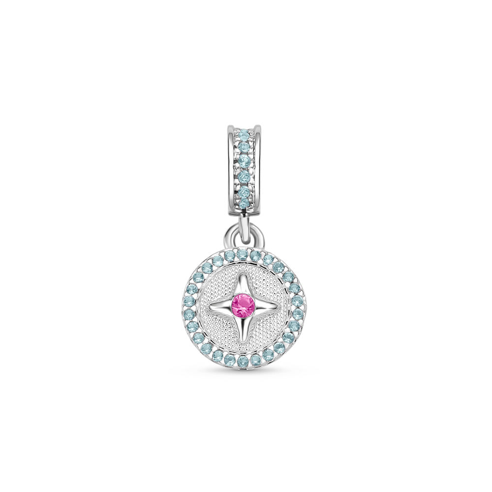 Pingente Life Amor Mistico Estrela em Prata 925 com Pedras Azuis e Rosa