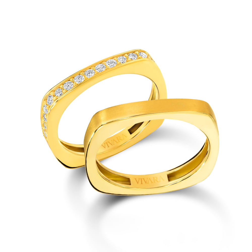 Conjunto Alianças Square em Ouro Amarelo 18k com Diamantes