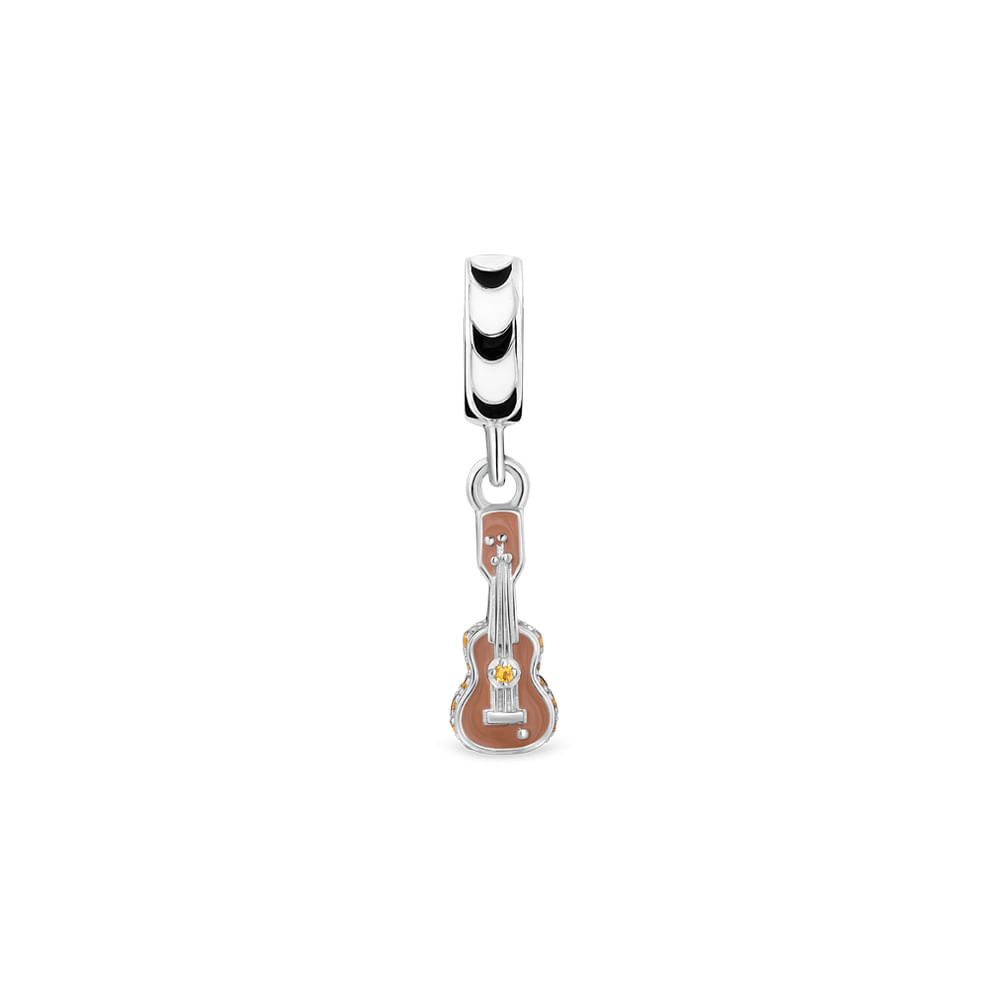 Pingente Life Disney Violão em Prata 925 com Pedras Amarelas e Esmalte