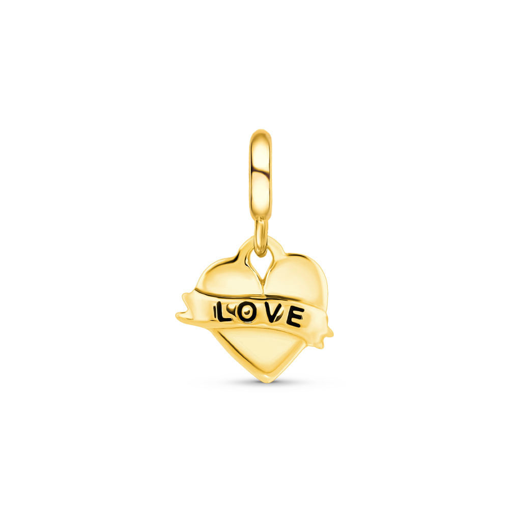 Pingente Life Amor Coração Faixa Love em Prata 925 com Banho de Ouro Amarelo 18k