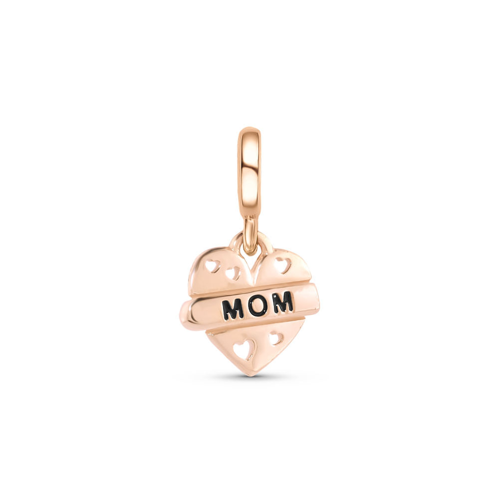 Pingente Life Coração Mom em Liga Rosé com Banho de Ouro Rosé 18k com Esmalte