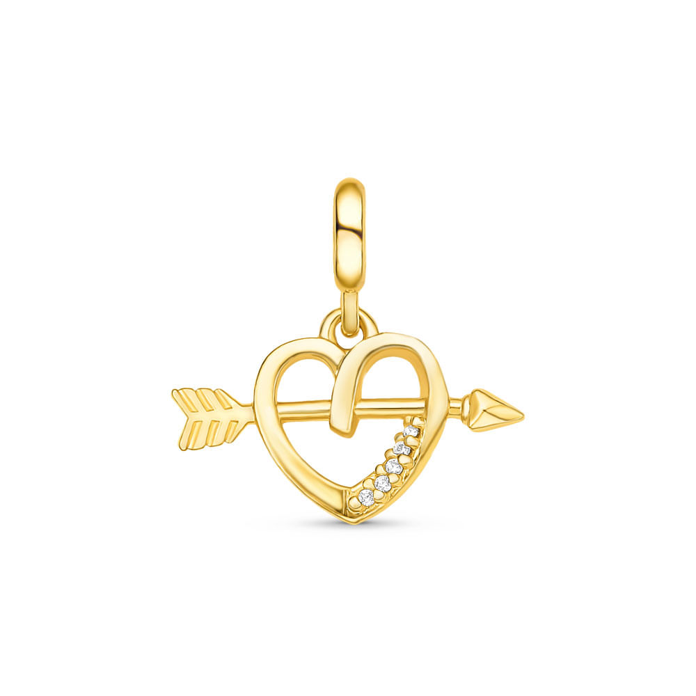 Pingente Life Amor Coração Cupido em Prata 925 com Banho de Ouro Amarelo 18k e Pedras Incolores