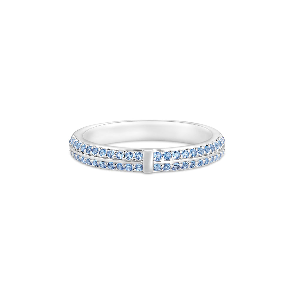 Anel Life Glam III Prata Cravejado Azul