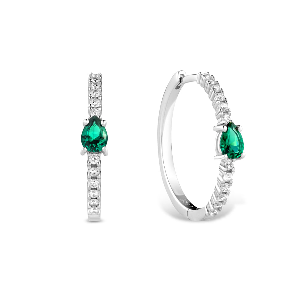 Argola Life Special II em Prata 925 com Pedras Incolores e Verde, 25 mm