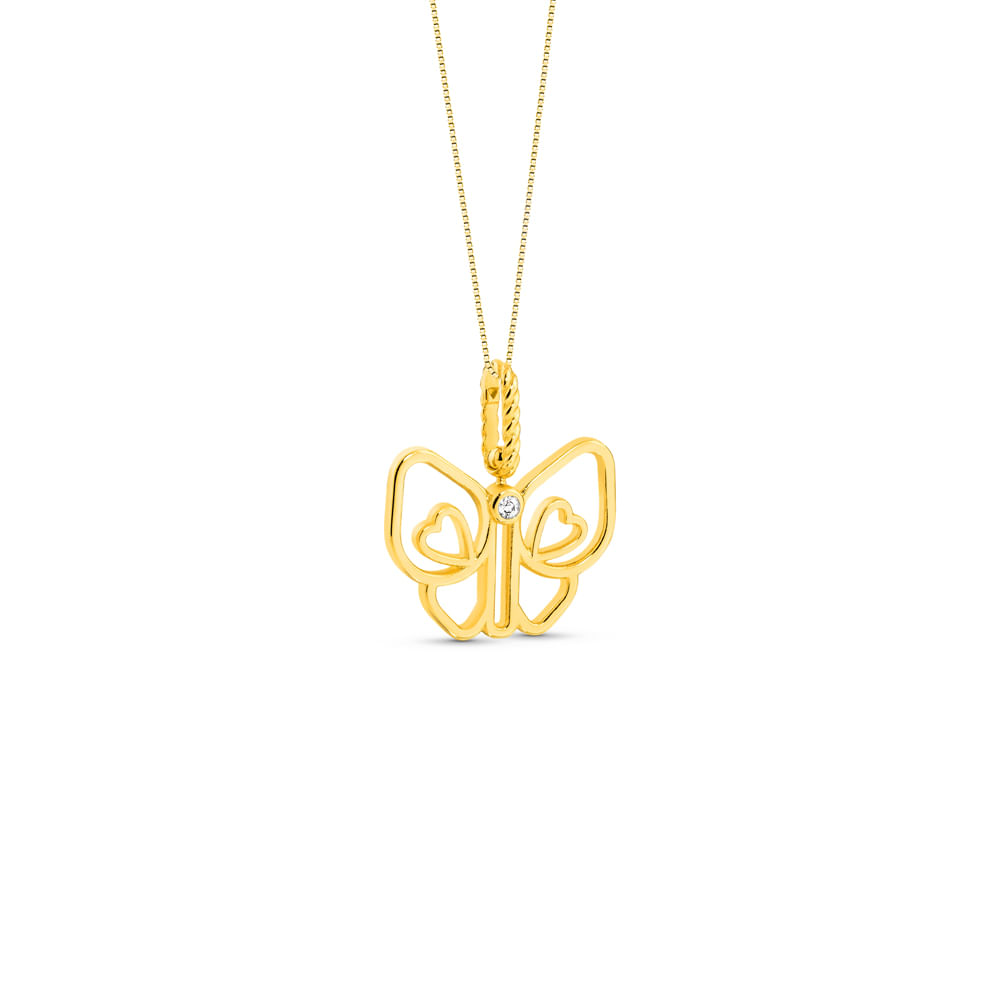 Pingente Lullaby Borboleta em Ouro Amarelo 18k com Safira Incolor