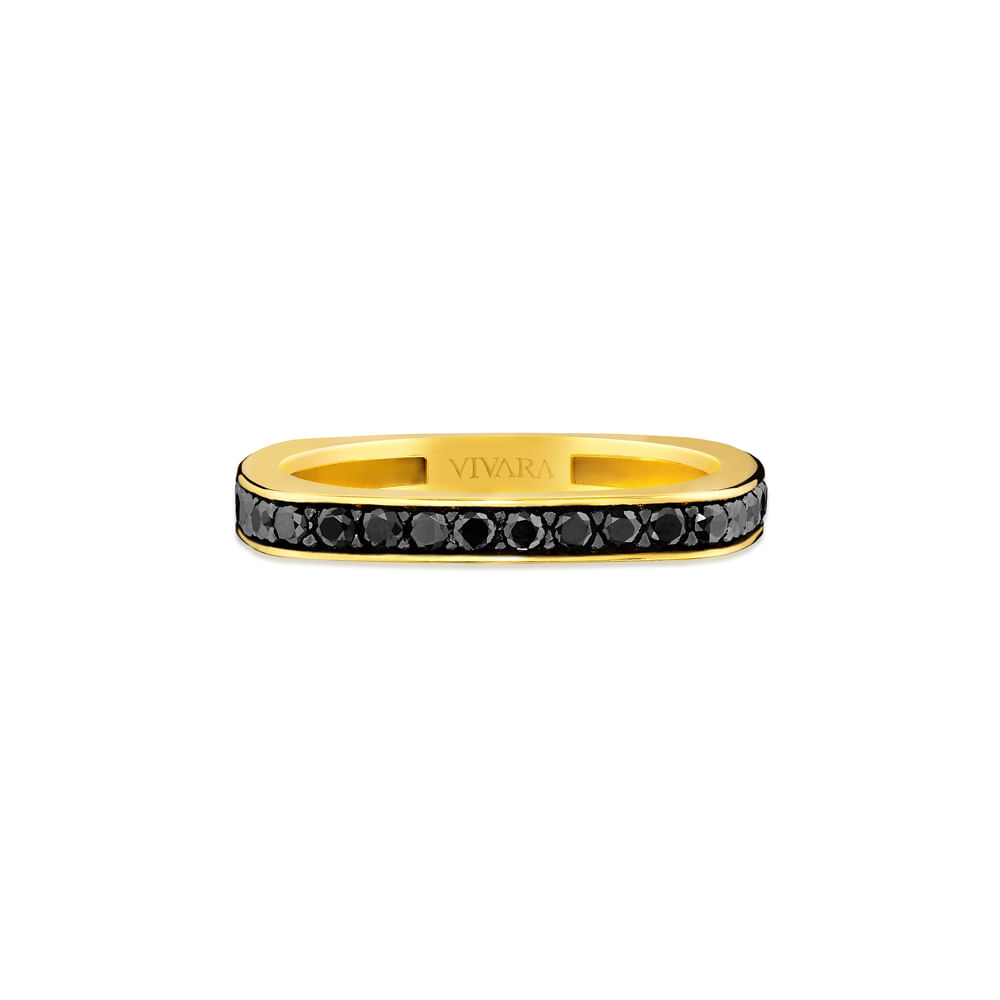 Anel Square em Ouro Amarelo 18k com Diamantes Negros