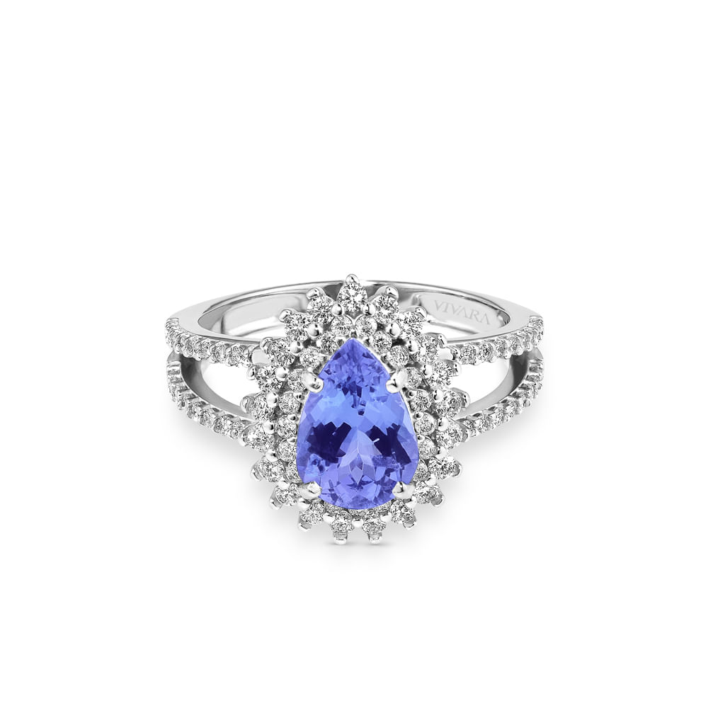 Anel Clássico em Ouro Branco 18k com Tanzanita e Diamantes