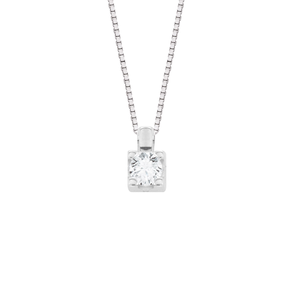 Pingente Solitário em Ouro Branco 18k com Diamantes 0,15 ct, 9mm