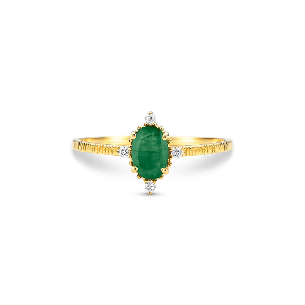Anel Dengosa em Ouro Amarelo 18k com Esmeralda e Diamantes