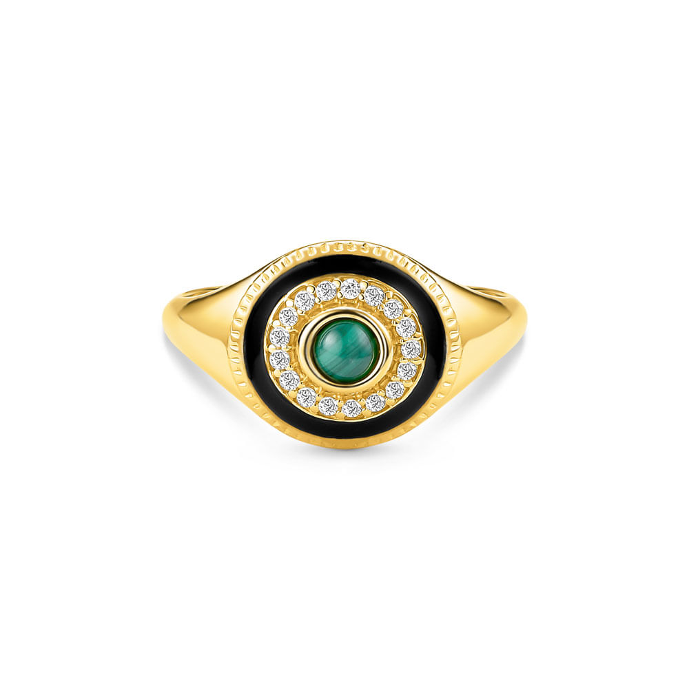 Anel Policroma em Ouro Amarelo 18k com Malaquita e Diamantes