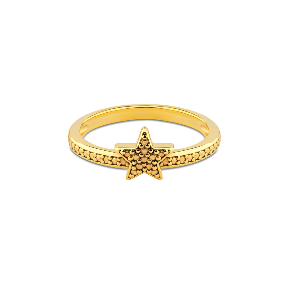Anel Life Star em Prata 925 com Banho de Ouro Amarelo 18k e Cravejado