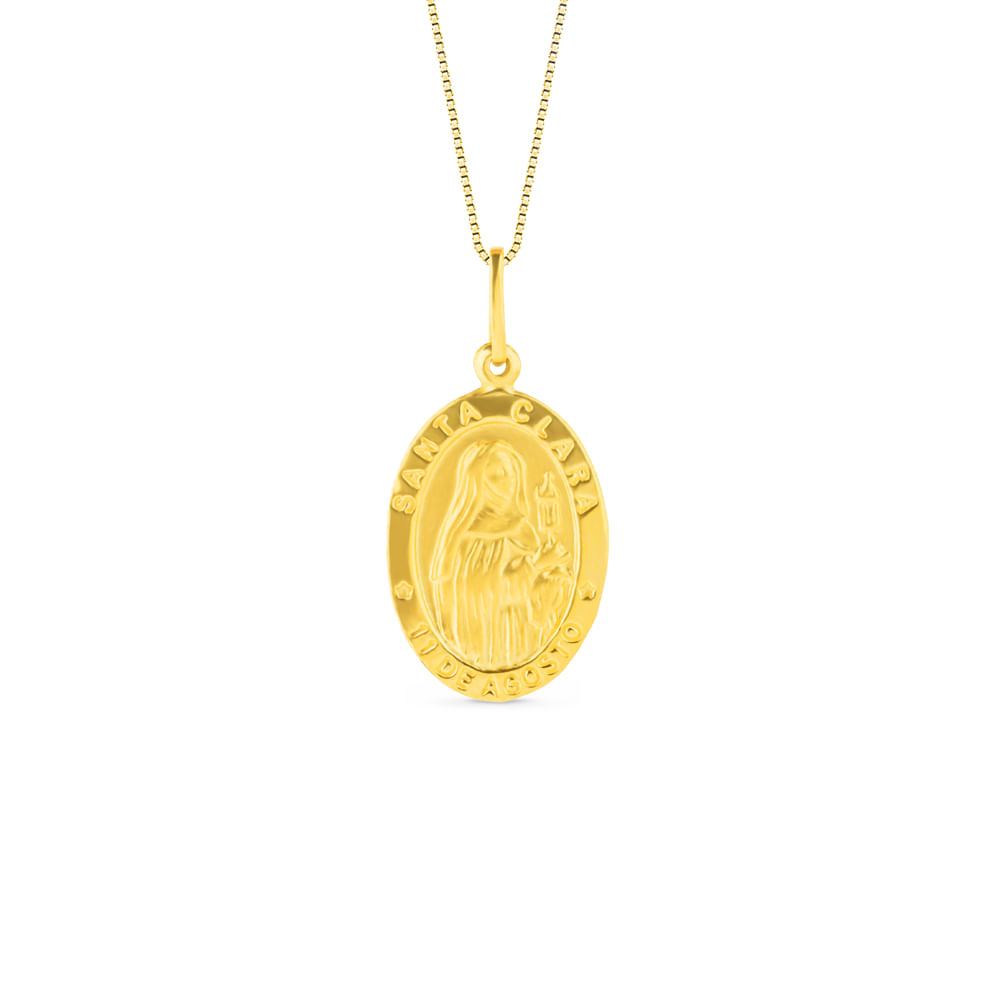 Pingente Medalha Santa Clara em Ouro Amarelo 18k