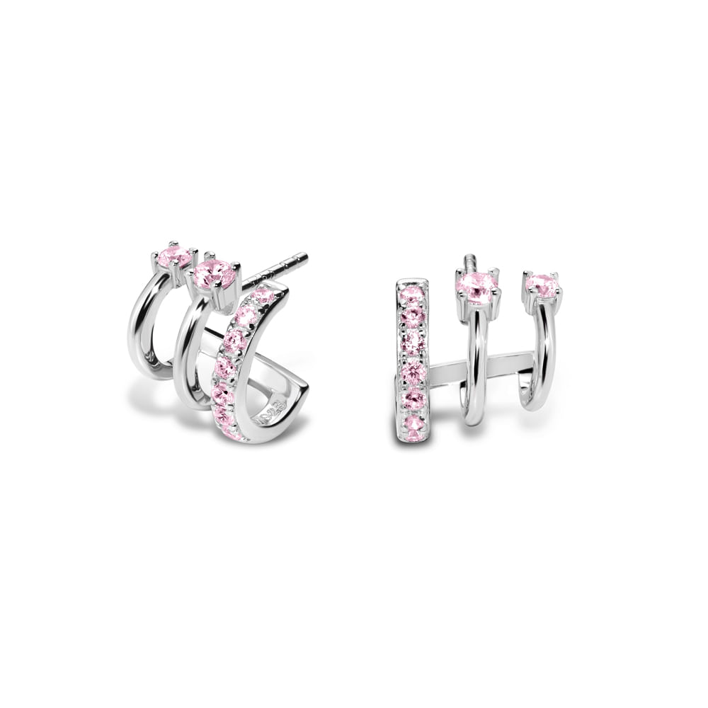Brinco Life Fresh Triplo Prata Rosa