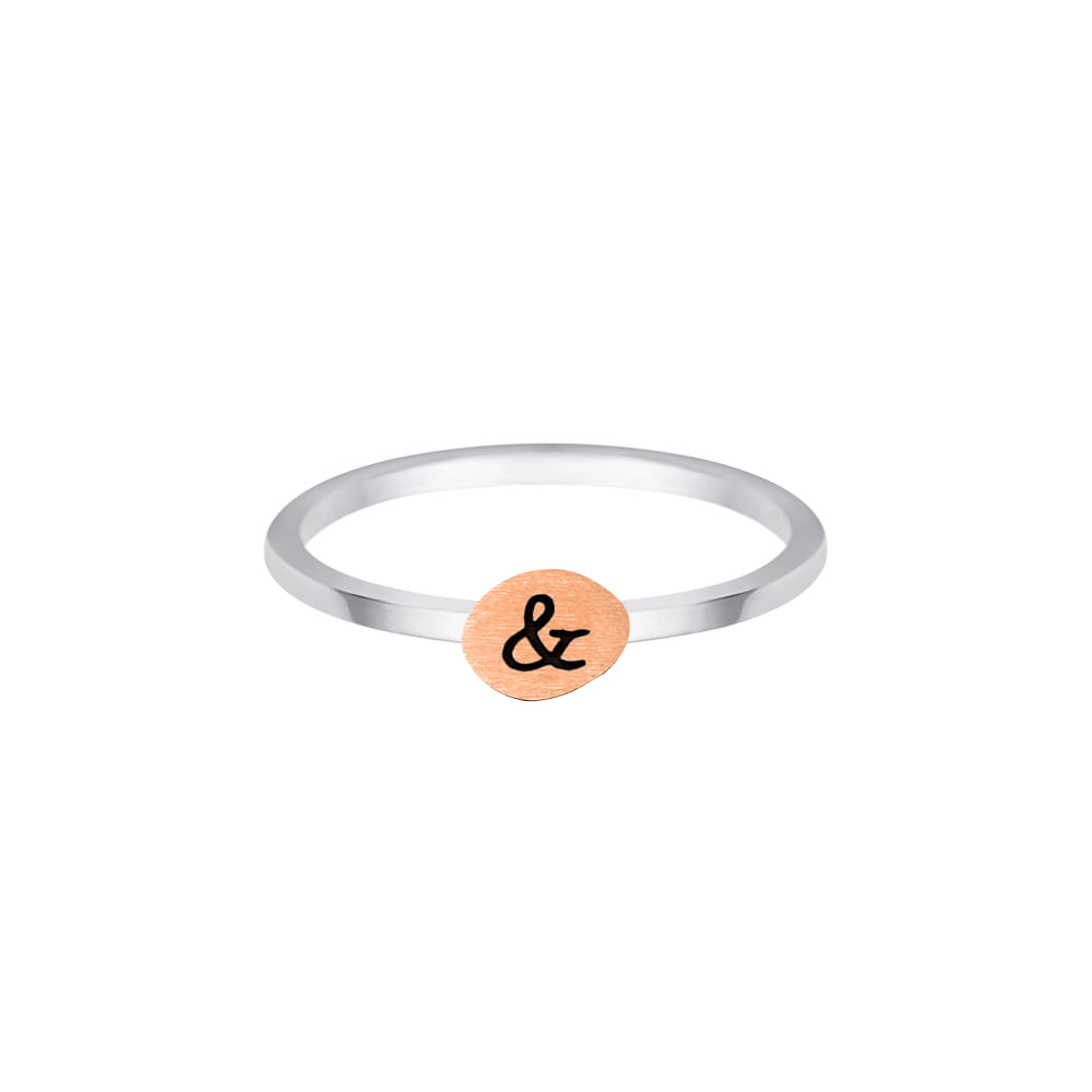 Anel Life Letra & em Prata 925 com Liga Rosé e Banho de Ouro Rosé 18k