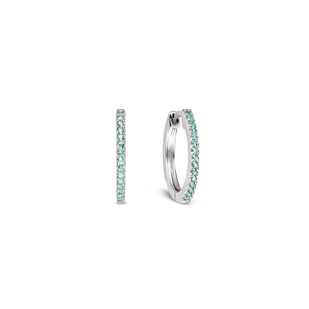 Argola Life Pavê em Prata 925 com Pedras Verdes, 12mm